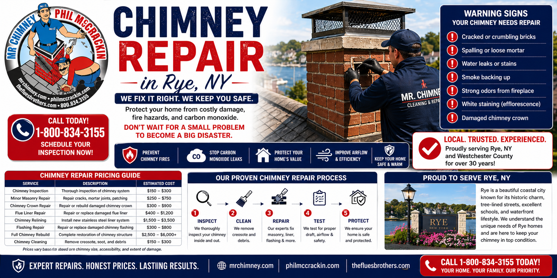 Rye Chimney Repair Companies Near Me | Call 1-800-834-3155